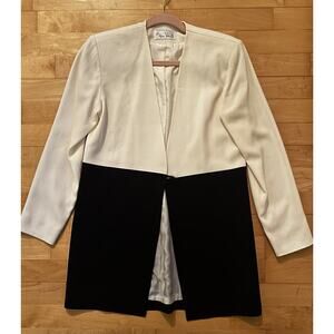 sylvia heisel Silk Black White Two Tone Longline Jacket Blazer 6